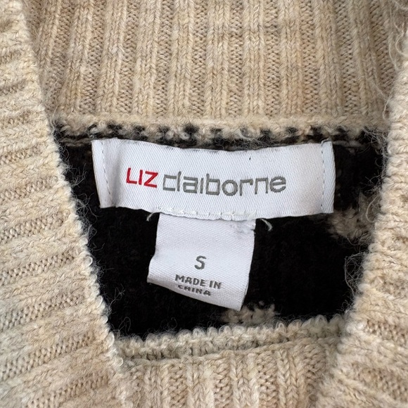Liz Claiborne Mock Neck Beige Black Floral Sweater - Picture 7 of 14
